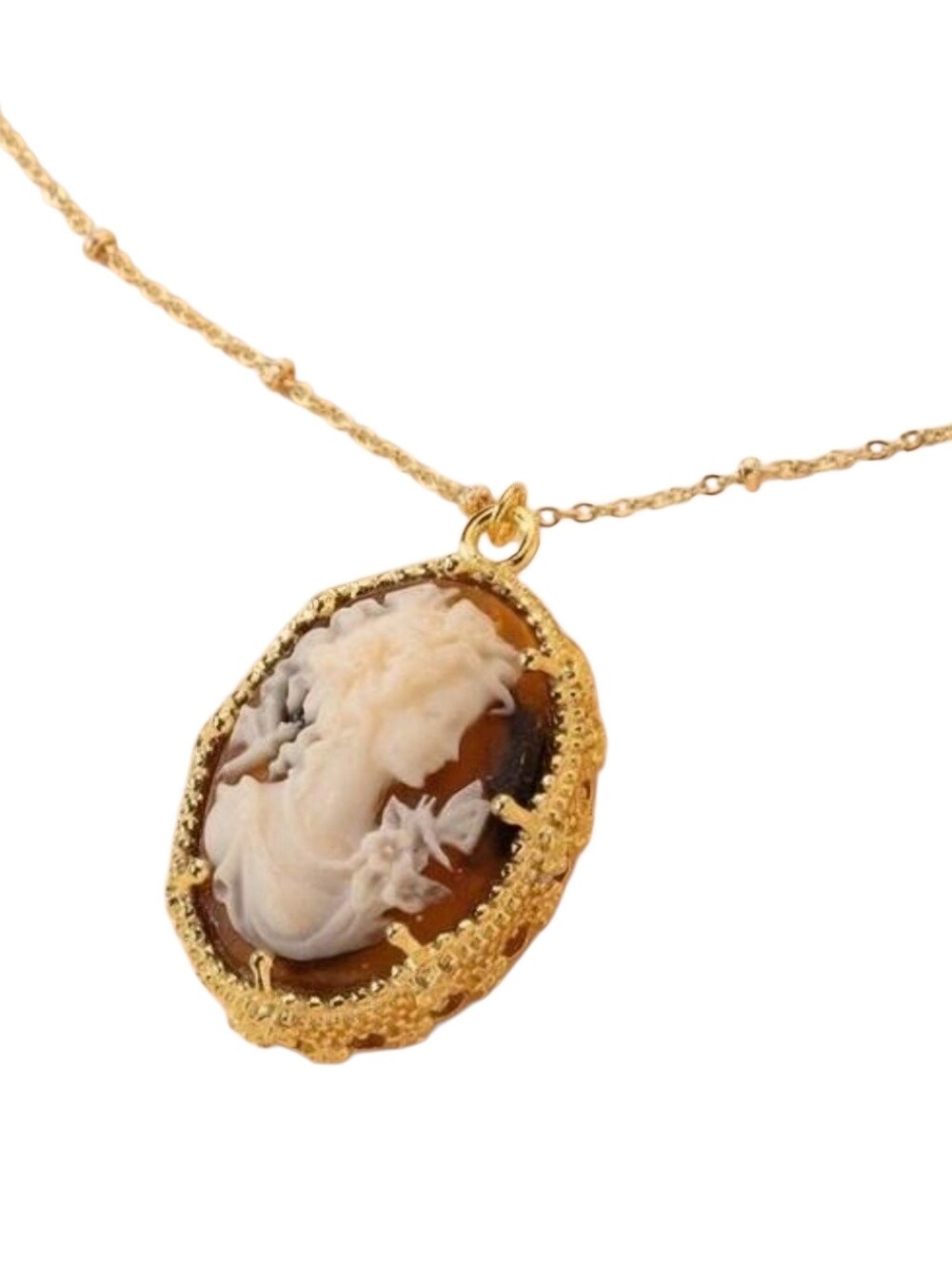 Gold Cameo Broach With Amber Brown Background; NWOT